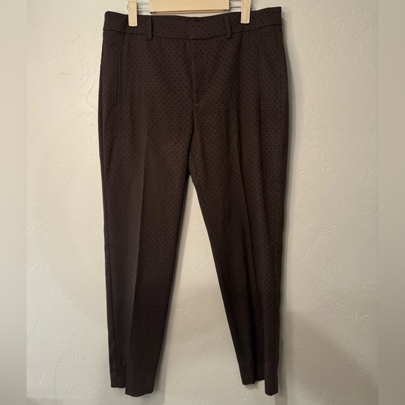 Zara Dress Pants Straight Tapered Leg Swiss Dot Brown Textured Trouser SZ 10 - Picture 4 of 16